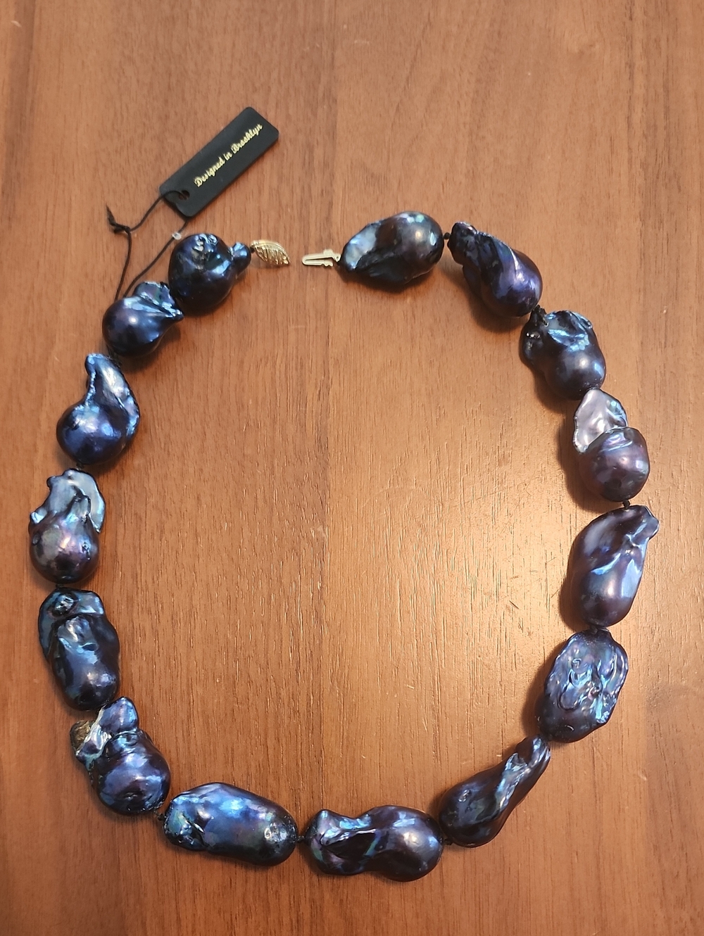 The Clay Pot Brooklyn 14K Gold Peacock Black Baroque Pearl Necklace 19”